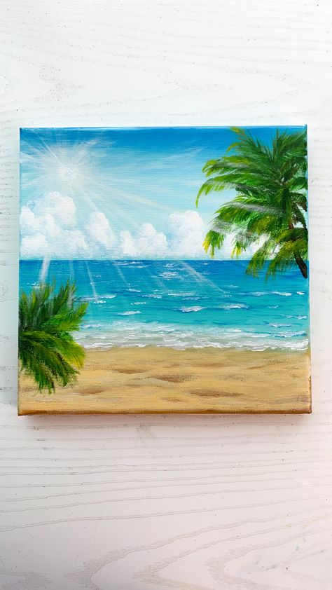 Island Painting Easy, Ocean Artwork Painting, Palm Acrylic Painting, Tropical Paradise Painting, Acrylic Mural Painting, Tropical Ocean Painting, Sand Painting Ideas, Tropical Island Painting, Island Painting Ideas