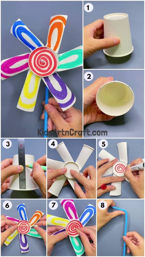 Easy Windmill Fan Toy Craft For Kids Using Paper Cup - Kids Art & Craft Paper Windmill Diy, Windmill Crafts, Windmill Fan, Windmill Diy, Steam School, Paper Windmill, Fan Craft, Paper Cup Crafts, Flower Decoration Ideas