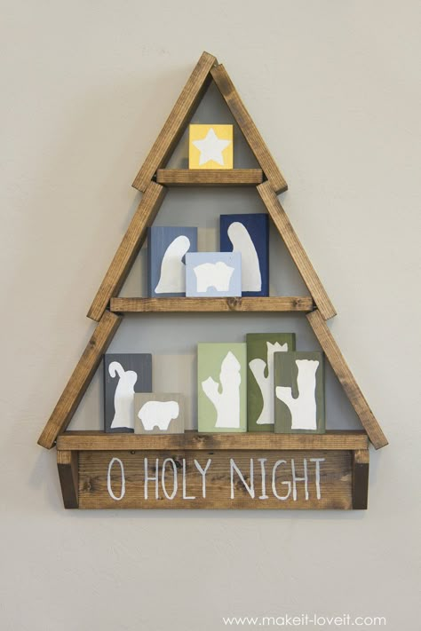 Nativity Blocks, Tree Shelf, Diy Nativity, Nativity Sets, Nativity Scenes, Nativity Crafts, O Holy Night, Christmas Wood Crafts, Wood Ideas