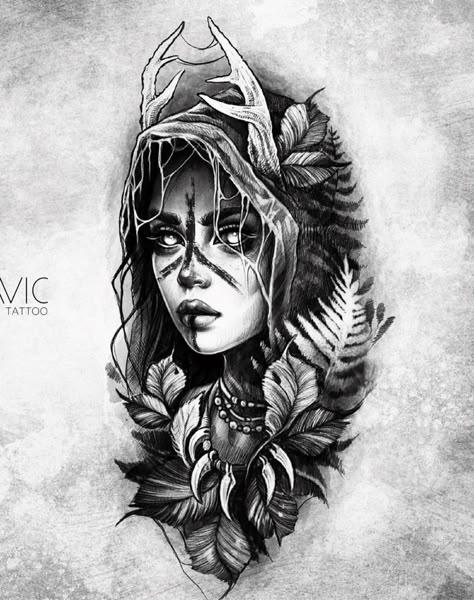 Skadi Tattoo, Dark Goddess Tattoo, Warrior Princess Tattoo, Druid Tattoo, Elf Tattoo, Slavic Tattoo, Headdress Tattoo, Today Tattoo, Female Warrior Tattoo