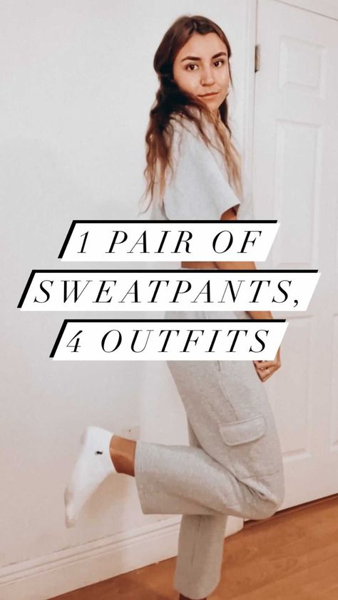 titimontiel on Instagram: Just 4 casual outfits with the same pair of sweatpants ✔️ #sweatpants #casualoutfits @nastygal What To Wear With Gray Sweatpants, Cargo Sweats Outfit, What To Wear With Grey Sweatpants, Cargo Sweatpants Outfit, White Sweatpants Outfit, Wide Leg Sweatpants Outfit, Gray Sweatpants Outfit, Cute Sweatpants Outfit, Sweats Outfit