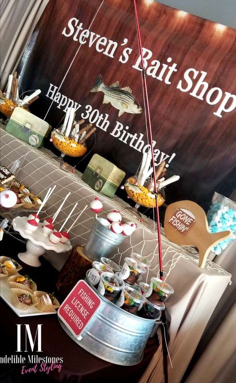 Fishing Birthday Party For Men, Fishing Theme Party Ideas, Birthday Fishing Theme, Fishing Birthday Party Ideas, Gone Fishing Birthday Party, Fishing Birthday Party Boys, Fishing Party Decorations, Gone Fishing Party, Fishing Theme Birthday