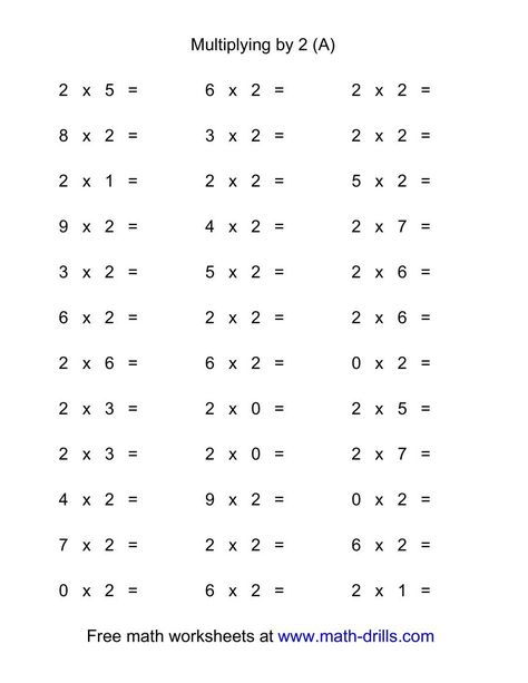 The 36 Horizontal Multiplication Facts Questions -- 2 by 0-9 (All) Math Worksheet from the Multiplication Worksheets Page at Math-Drills.com. Multiplication Printables, Free Printable Multiplication Worksheets, Free Multiplication Worksheets, Times Tables Worksheets, Multiplication Facts Worksheets, Printable Multiplication Worksheets, Math Multiplication Worksheets, October Math, Multiplication Worksheet