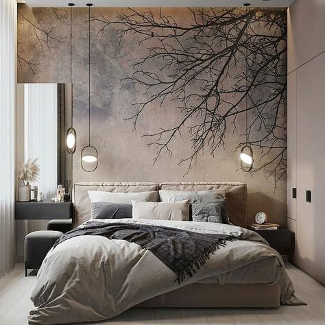 Bedroom Wallpaper Trends, Wallpaper Design For Bedroom, Bedroom Decor Gray Walls, Bedroom Decor Gray, Minimalist Bed, Wooden Bed Design, Bedroom Trends, Modern Bedroom Interior, Bed Design Modern