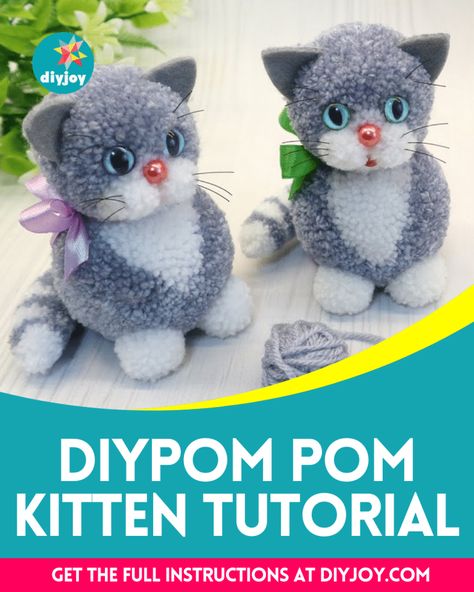 How To Make A DIY Kitten Using Yarn Cat Ornaments Diy, Glove Crafts, Glove Animals, Diy Yarn Pom Pom, Christmas Pom Pom Crafts, Cat Diy Crafts, Wool Crafts Diy, Yarn Animals, Pom Pom Animals