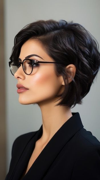 Behind The Ear Hairstyles Short, Earlobe Length Bob, Short Hair Cute Haircuts, White Women With Black Hair, Short Model Hair, Short Haircut Long Bangs, 90s Short Hair Bob, Stylish Pixie Haircut, Super Short Hair Women