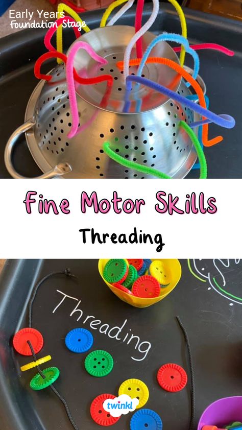 Encourage children to develop their fine motor skills with these fun threading activities. Thanks to Lesley Sellers Fine Motor Tweezer Activities, Eyfs Physical Development Activities, Fine Motor Activities For Sen, Early Head Start Activities, Fun Eyfs Activities, Threading Activities For Preschoolers, Fine Motor Ideas Eyfs, Prekindy Activities, Fine Motor First Grade