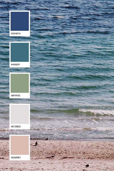 seaside color palette Sea Themed Bedroom Aesthetic, Sea Colors Palette, Seaside Colour Palette, Seaside House Aesthetic, Sea Pallet Color, Sea Cottage Aesthetic, Sea Palette Color, Beachy Colour Palette, Seaside Color Palette