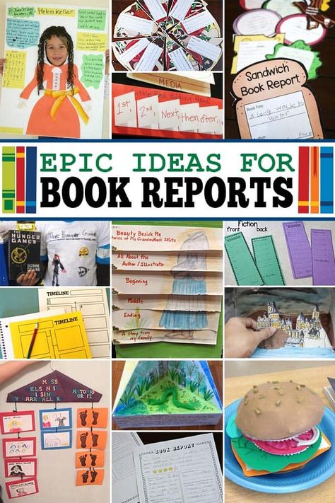 Book Report Projects Elementary, Book Report Ideas Middle School, Book Report Ideas Elementary, Kindergarten Book Report, Book Report Ideas, Novel Study Project, Creative Book Report, Books And Crafts, 5th Grade Books