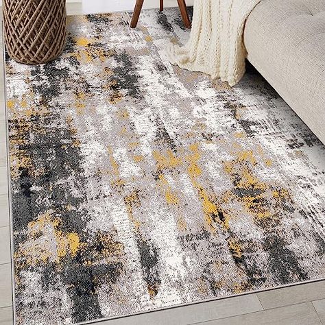 Modern Abstract Rugs, Modern Living Room Rug Ideas, Gray And Yellow Living Room, Area Rugs 8x10, Mustard Rug, Rugs 8x10, Gray Runner Rug, Large Living Room Rugs, Room Vibes