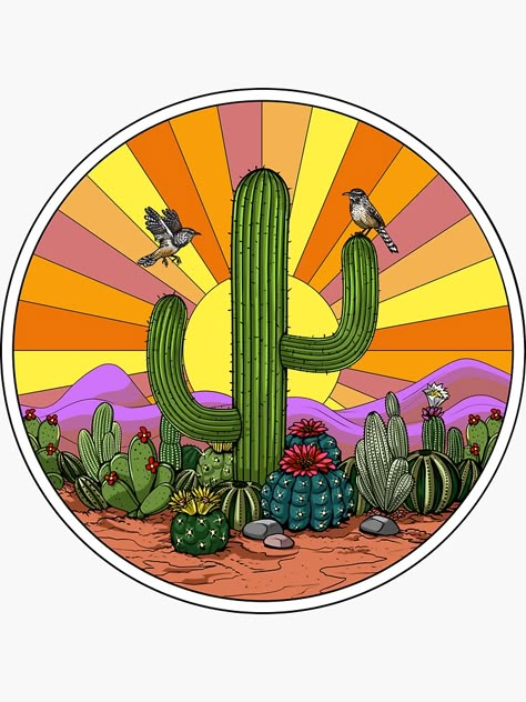 Pegatina «Desierto de Cactus Hippie» de underheaven | Redbubble Mother Earth Art, Cactus Graphic, Cactus Poster, Cactus Stickers, Mexican Hat, Desert Design, Cactus Desert, Festival Shirt, Cactus Design