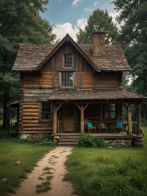 Rustic Charm Old Cabin Exterior, Log Cabin In Woods, Alaska Log Cabins, Log Cabin Home Exteriors, 1800s Cabin, Hand Built Cabin, Log Cabins, Wood Cabin, Log Cabin Homes Exterior