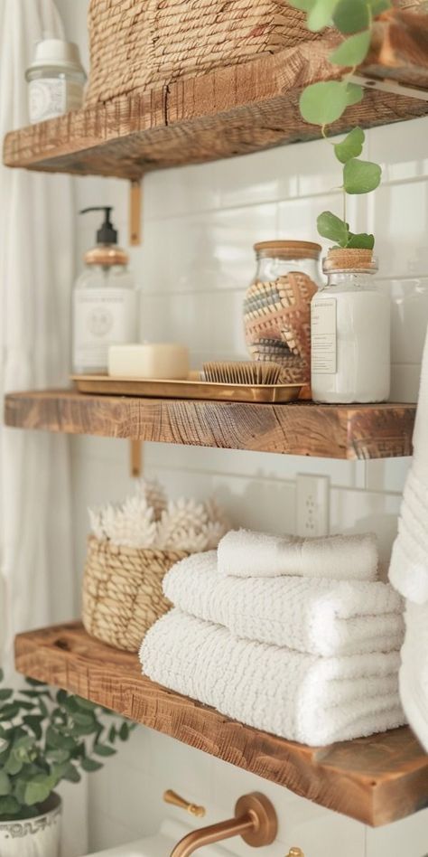 Small Rustic Boho Bathroom, County Boho Decor, Bathroom Self Care Aesthetic, Simple Bathroom Shower Ideas, Boho Shower Bathroom, Cute Bathroom Decor Ideas Color Schemes, Spanish Inspired Bathroom Ideas, Organic Modern Interior Design Bathroom, Rent Bathroom Ideas