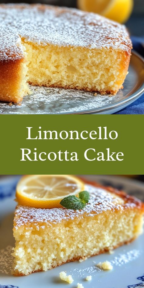 Baking the Limoncello Ricotta Cake on a sunny Saturday afternoon filled my kitchen with warmth and laughter. My partner and kids gathered eagerly, sharing stories as the delightful aroma filled the air, creating cherished family memories we’ll treasure forever. Ricotta Cheese Desserts, Ricotta Recipes Dessert, Lemon Ricotta Cake Recipes, Limoncello Cake, Ricotta Cake Recipes, Lemon Ricotta Cake, Raisin Cake, Limoncello Recipe, Ricotta Recipes