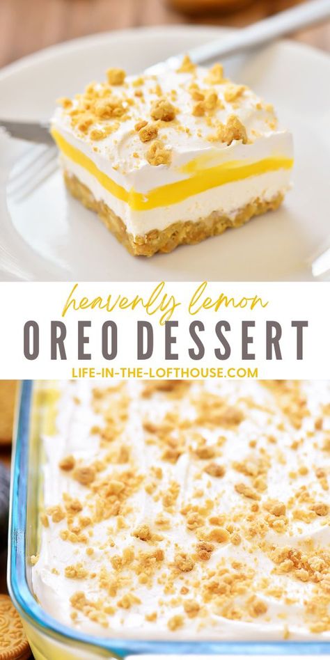 Lemon Delight Dessert, Easy Yellow Desserts, Lemon Oreos Recipes, Lemon Easy Desserts, No Bake Desserts Lemon, Yellow Oreo Dessert, Million Dollar Dessert, Vanilla Oreo Dessert, Lemon Oreo Cookie Dessert