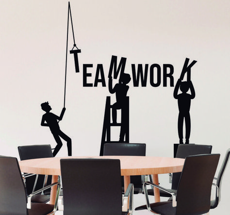 Teamwork Wall Art, Simple Office Decor Corporate, Wall Mural For Office, Painting Ideas For Office, Office Wall Design Ideas Creative, Office Interior Design Creative Wall, Office Wall Art Creative, Office Interior Design Creative, Affordable Decorating Ideas