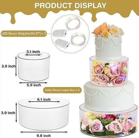 Fillable Acrylic Cake Stand: This two-piece cake decorative riser can be filled with various decorations, can be filled with wedding cake, birthday cake, celebration cake, party cake, holiday cake and other matching theme, can also be doodled painting color, you can play as much as your imagination and creativity. Reusable Round Cake Stands. Fillable Cake Stand Ideas, Wedding Cake Risers, Cake Display Wedding, Birthday Cake Celebration, Acrylic Cake Stand, Cake Riser, Clear Cake, Acrylic Cake Stands, Cake Celebration