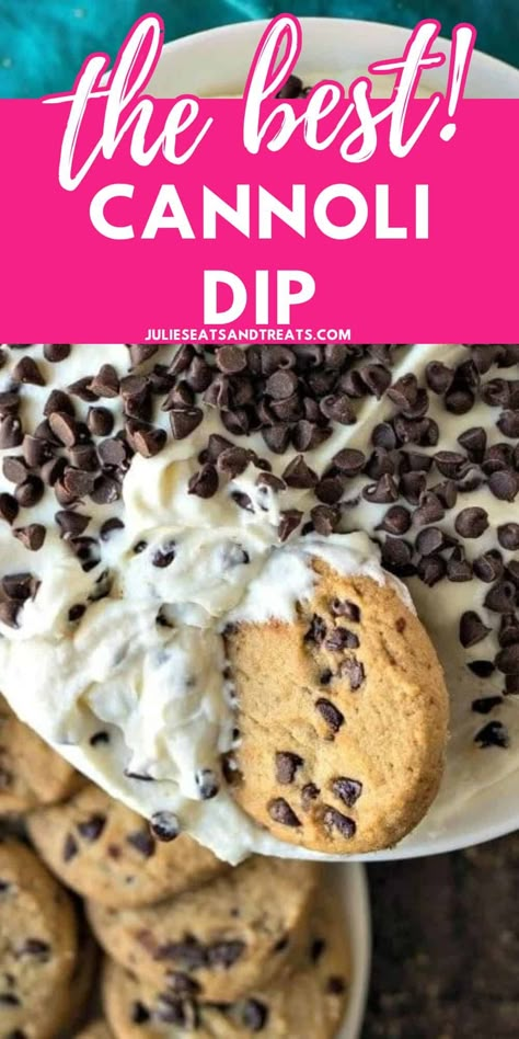 Cannoli Dip is an easy no-bake dessert dip that is creamy and delicious! Made from whipped cannoli filling using real mascarpone. Serve it with broken waffle cones or chocolate chip cookies to dip in it. Conoli Recipe Dip Easy, Snickerdoodle Cannoli Dip, Conoli Recipe, Shotcuterie Party, Cheesecake Dips, Easy Cannoli Dip, Cannoli Dip Recipe, Easy Fruit Dip, Cannoli Dip