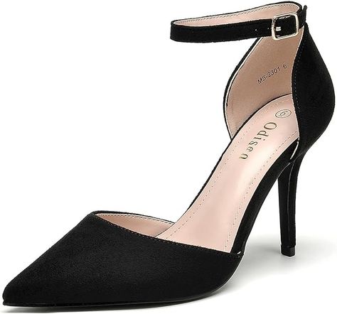 Amazon.com | Odisen Women's Closed Toe Pointed Toe High Heels Pumps Dress Shoes for Women (Black Suede, 7.5) | Pumps Close Toed Shoes, Closed Toed Shoes, Shoes For Women Black, Dress Shoes For Women, Closed Toe Heels, Pointed Heels, Vintage Couture, Pump Dress, Heels Pumps