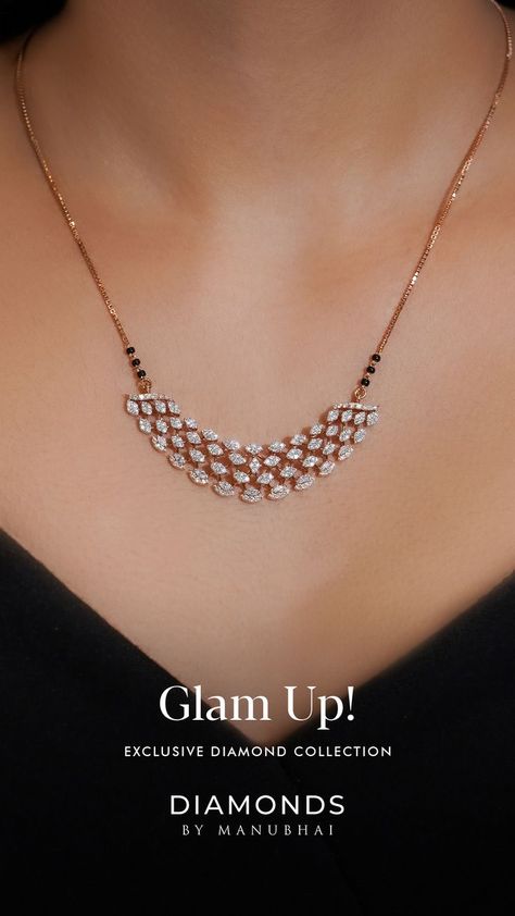 Chain For Diamond Pendant, Magalasutra Designs Modern, Diamond Pendant For Black Beads, Black Beads Diamond Pendant, Gold Chain And Pendant Set, Gold Pendant Set Designs Modern, Black Beads Mangalsutra Design Diamond Pendant, Tanmaniya Gold, Minimal Diamond Necklace