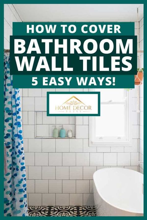 Painted Bathroom Tile Walls, Ugly Bathroom, Painting Bathroom Walls, Bathroom Wall Coverings, Bathroom Tile Diy, Painting Bathroom Tiles, Bathroom Tile Stickers, Bathroom Wall Tiles, Ceramic Tile Bathrooms