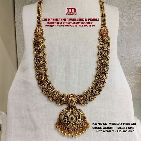 Mango Antique Haram, Cmr Jewellers Haram, 56 Grams Gold Haram Designs, Antique Mango Haram Designs, Aaram Design Gold Antique, Mid Length Haram Gold, Long Haram Gold Jewellery Designs Antique, Latest Haram Gold Designs 2023, Antique Long Haram Designs