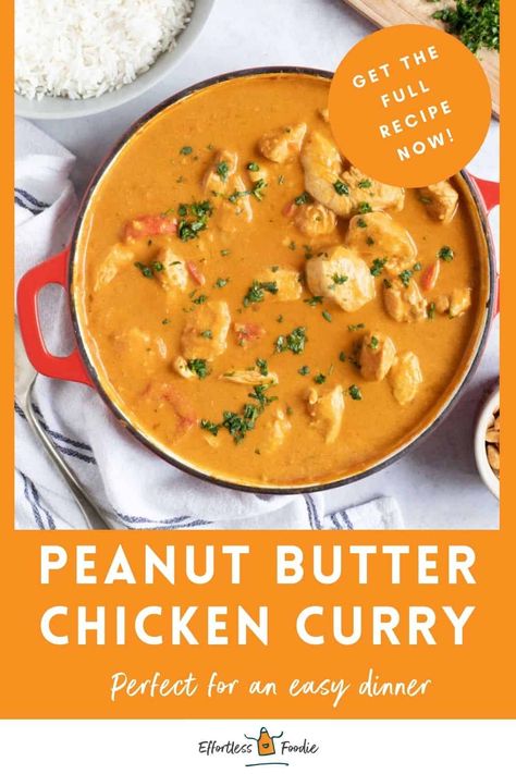 Make this easy Peanut Butter Chicken Curry in just 30 minutes! Using store-bought Thai red curry paste, it's a unique twist on classic chicken satay curry! Thai Chicken Recipes Coconut Milk Peanut Butter, Satay Chicken Curry, Recipes With Curry Paste, Peanut Chicken Curry Recipe, Pataks-curry-paste Recipes, Curry Peanut Chicken, Thai Peanut Curry Chicken, Peanut Butter Chicken Curry, Thai Peanut Butter Chicken