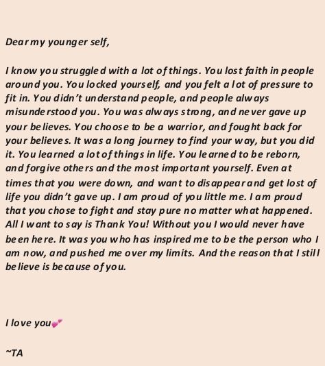 Letter For Younger Self, Letter To My Younger Self, To My Younger Self, Younger Self, Losing Faith, Self Love Affirmations, Love Affirmations, A Letter, Self Love