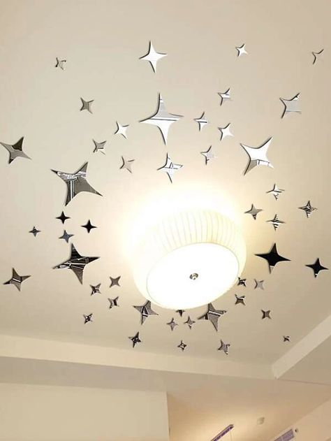 32pcs Star Shaped Mirror Surface Wall Sticker | SHEIN USA Home Stickers, Star Wall Decals, Shaped Mirror, Living Room Size, Mirror Surface, Mirror Wall Stickers, Mirror Effect, Star Wall, Acrylic Mirror