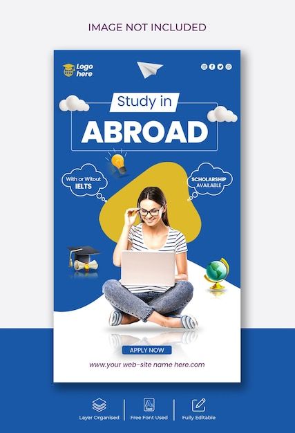 Study abroad education instagram story a... | Premium Psd #Freepik #psd #education #instagram #learning #class Poster Design Education, Study Poster Design, Social Media Story Design, Education Flyer Design, Educational Flyer, Giveaway Flyer, Study Poster, E-learning Design, Instagram Learning