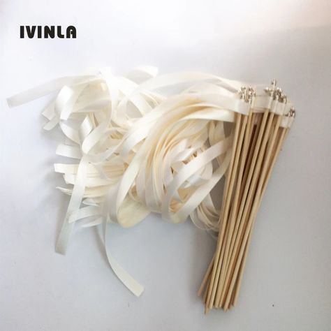 50/20/10pcs/lot Antique white  ribbon wedding wands Twirling Streamers wedding ribbon stick for wedding decoration - AliExpress 15 Streamers Wedding, Quaint Wedding, Wedding Ribbon Wands, Ribbon Sticks, Multicolor Wedding, Groom Sign, Lets Get Married, Wedding Wands, Ribbon Wands