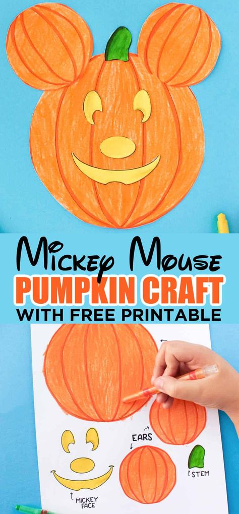 Mickey Mouse Pumpkin Craft, M Is For Mickey Mouse Craft, Mickey Mouse Halloween Crafts, Disney Halloween Activities, Disney Fall Crafts, Disney Halloween Crafts For Kids, Mickey Mouse Crafts For Preschoolers, Mickey Mouse Activities For Kids, Disney Enrichment