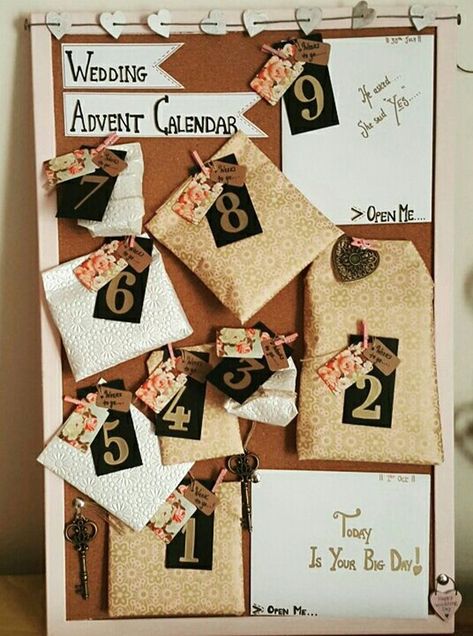 12+ Things to Include in Your Wedding Advent Calendar | weddingsonline Small Hen Party, Hen Party Gifts For Bride, Small Hen Do Ideas, Small Hen Party Ideas, Wedding Advent Calendar, Inexpensive Wedding Gifts, Countdown Wedding, Creative Bridal Shower Ideas, Bride Survival Kit