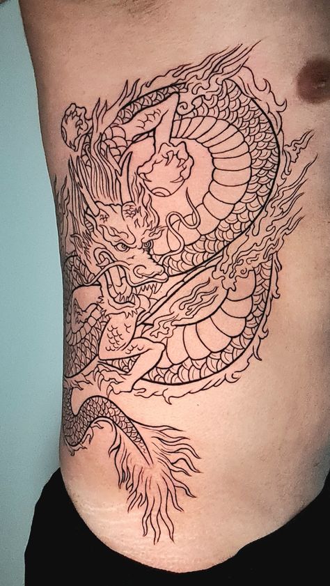 Tattoo for men, Japanese Tattoo, Tattoo ideas for men, Masculine Tattoo, Dragon tattoo, Rib tattoo Dragon Tattoo Bicep, Dragon Tattoo Men, Dragon Tattoo For Men, Dragon Tattoo Stencil, Shen Long Tattoo, Dragon Tattoo Back, Rib Tattoos For Guys, Fineline Tattoos, Japanese Tattoos For Men