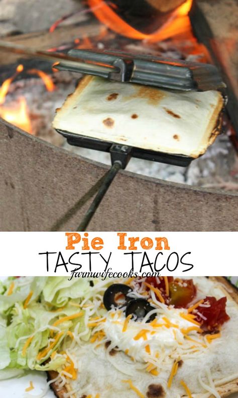 Pie Iron Tacos, Pie Iron Cooking, Glamping Recipes, Pie Irons, Easy Campfire Meals, Mountain Pies, Pie Iron Recipes, Camp Recipes, Pie Iron