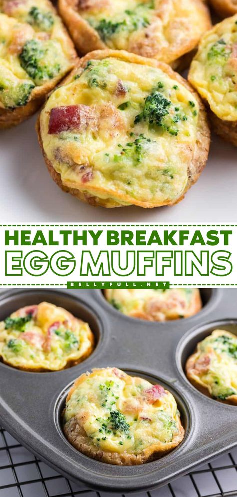 Turn to this muffin tin recipe for an easy breakfast on the go! These baked eggs in muffin tins are the perfect back to school food. Not only are these healthy Breakfast Egg Muffins high-protein, low-carb, gluten-free, and keto-friendly, but they are also delicious! Healthy Muffin Tin Breakfast Recipes, Protein Cups Breakfast, Breakfast Muffins No Egg, Healthy Low Carb Breakfast On The Go, Make Ahead Egg Cups Muffin Tins, Muffins For Runners, Egg Bite Muffin Tin Recipe, Gluten Free Egg Muffin Cups, Egg In A Muffin Tin Recipe