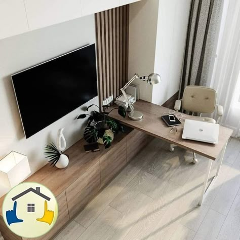 Entertainment Center Ideas With Desk, Tv Stand With Desk, Tv Room With Desk, Tv And Desk Wall Unit, Tv Wall With Desk, Tv Over Desk, Tv Center Decor, Home Office And Tv Room, Tv Desk Living Room