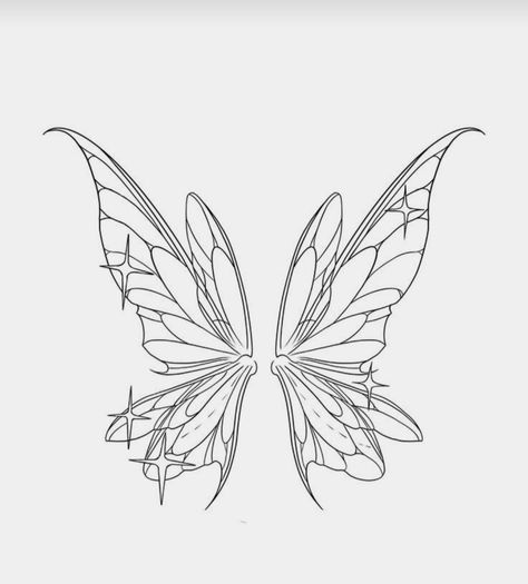 Fairy Wings Stencil, Half Fairy Wing Tattoo, Faerie Wings Drawing, Tinkerbell Wings Drawing, Fairy Wing Sketch, Fairy Wings Tattoo Stencil, Fairy Wing Stencil, Fae Wings Drawing, Butterfly Wing Tattoo Designs