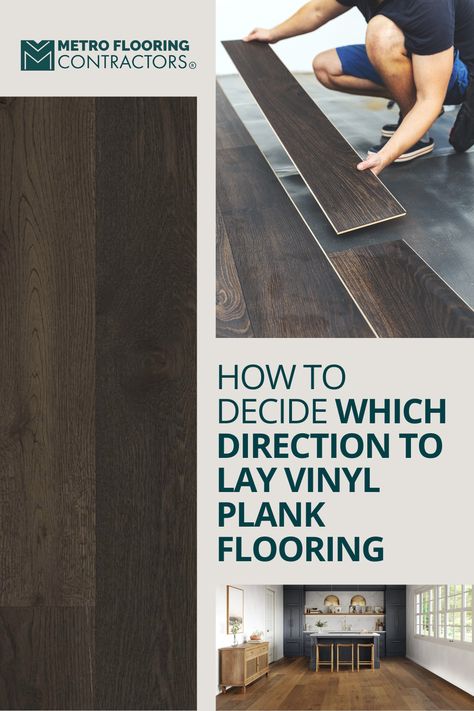 Luxury vinyl planks can be laid horizontally or vertically or have a herringbone or diagonal pattern. The direction of the flooring changes the look and feel of the room. When considering which way vinyl plank flooring should run, there are a few factors you can consider to make your decision easier—learn more on our blog! #vinylflooring #lvp #vinylplank #vinylplankfloors #vinylplankflooring #luxuryvinylplank #flooringinstallation #installinglvp How To Lay Luxury Vinyl Plank Flooring, Diagonal Lvp Flooring, How To Lay Lvt Flooring, Laminate Flooring Patterns Ideas, Laying Lvp Flooring Planks, Beveled Lvp Flooring, What Direction To Lay Laminate Flooring, Direction To Lay Plank Flooring, Lvp Patterns