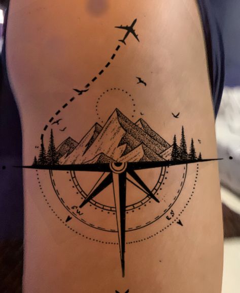 Traveler Tattoos, Small Travel Tattoos, Compass Tattoos Arm, Tattoo Ideas Travel, Travel Inspired Tattoos, Watercolor Bike, Aviation Tattoo, Berg Tattoo, Tattoos For Women Unique