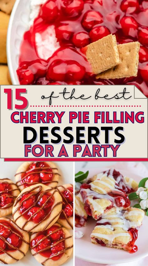 Photo collage of cherry pie filling desserts Grands Biscuit Cherry Pie Filling, Fruit Pie Filling Desserts, Uses For Cherry Pie Filling, Desserts Using Pie Filling, Easy Dessert Recipes Using Cherry Pie Filling, Cherry Pie Filling Cookies, Cookies With Cherry Pie Filling, Easy Cherry Pie Filling Desserts, Canned Cherries Recipes Desserts