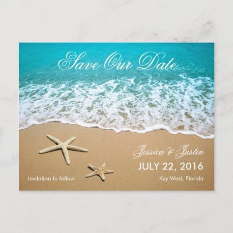 Beach With Starfish Save The Date Card #zazzle #weddinginvitations #birthdayinvitations #babyshowerinvitations #zazzleinvitations #monogram #businesscards #graduation #homedecor Beach Wedding Themes, Destination Save The Date, Beach Save The Date, Destination Wedding Save The Date, Theme Wedding Invitations, Beach Wedding Decorations Reception, How To Dress For A Wedding, Beach Theme Wedding Invitations, Eyeshadow Tips