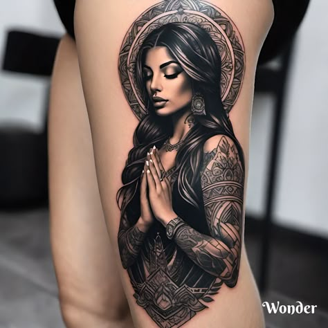 Cute Thigh Tattoos, Mommy Tattoos, Angel Tattoo Designs, Full Body Tattoo, Wicked Tattoos, Tatuaje A Color, Pretty Tattoos For Women, Tattoo Style Drawings, Badass Tattoos