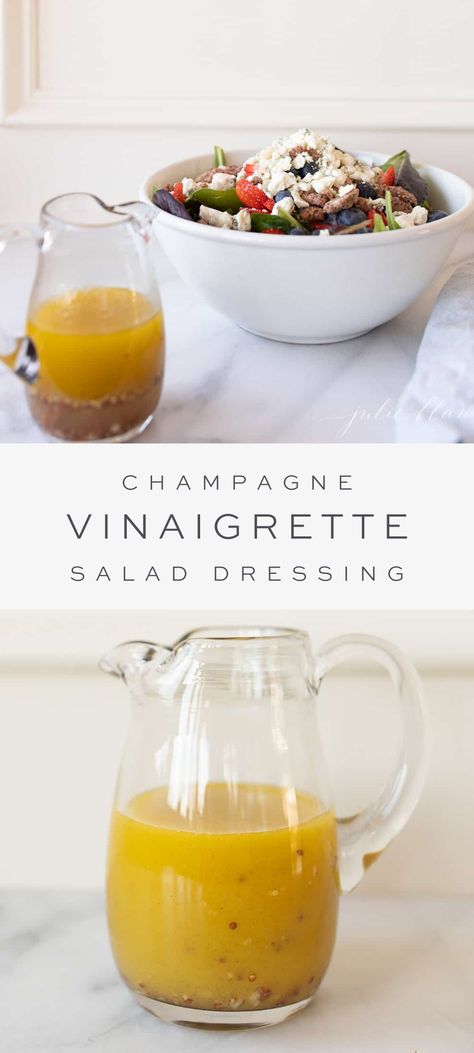 Champagne Dressing, Homemade Dressings, Tasty Salads, Vinegar Salad Dressing, Dressing Salad, Spring Mix Salad, Champagne Vinaigrette, Vinaigrette Salad, Julie Blanner