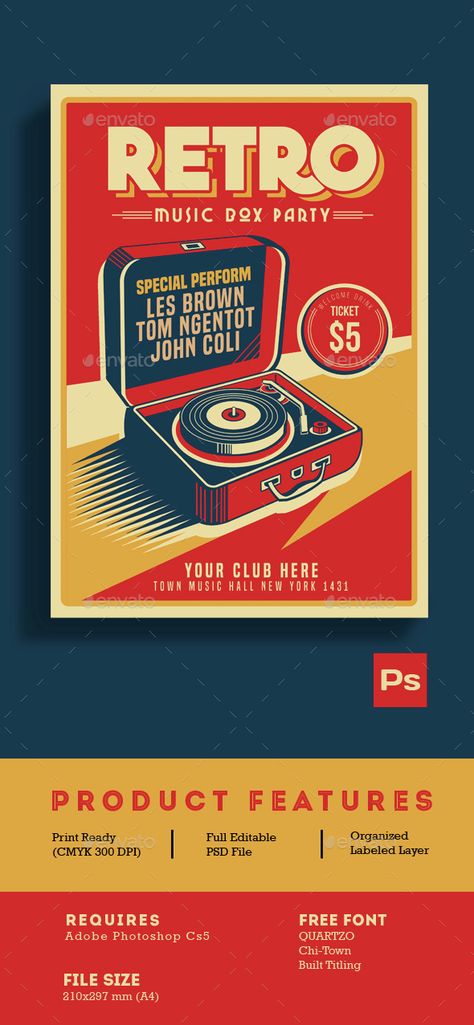 Retro Music Box Party - Events Flyers Retro Carnival Poster, Retro Title Design, Retro Theme Poster, Retro Party Invite, Retro Postcard Design, Retro Vintage Graphic Design, Retro Disco Poster, Retro Flyer Design, Title Box Design