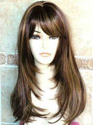 Fashion Long Brown Straight Women'S Hair Wig Wigs+Wig Cap Long Hair With Bangs And Layers, Haircuts For Long Hair With Bangs, Haircut For Long Hair, Haircuts For Long Hair With Layers, Beauty Hairstyles, Long Bangs, Pretty Fashion, Long Hair With Bangs, Short Hair Updo