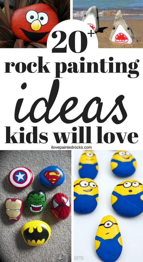 How to make easy DIY painted rocks for kids. These simple ideas are easy enough for kids to paint. Perfect for both boys and girls. Learn how to make more than 20 different awesome rock painting projects kids will love.  #crafts #painting #rockart #paintedrocks #rockpainting #ilovepaintedrocks Painted Rocks Animals Easy, Craft Painting Ideas, Rock Painting Ideas For Kids, Kids Painting Projects, Painted Rock Ideas, Painting Ideas For Kids, Rock Animals, Easy Diy Paint, Camp Crafts