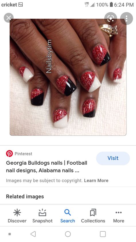 Uga Nails Design, Husker Nails Designs, Fall Football Nails, Theatre Nails, Football Season Nails, Uga Nails, Alabama Nail Art, Football Nails Design, Cheer Nails