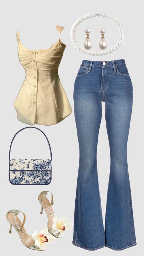 Cute summer outfits #summeraesthetic #jeans #blackpink Pop Outfits For Women, Fashionable Jeans Outfit, Fit Ideas For Summer, Cute And Girly Outfits, Jean And White Outfit, Summer Fits With Jeans, Latina Inspired Outfits, Body Fit Outfit, New Jeans Omg Outfits