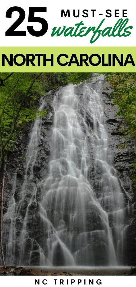 These are the 25 best waterfalls in North Carolina! Hike to these beautiful NC waterfalls and enjoy them all year round. Some are difficult hikes, while others are roadside. best waterfalls in NC | hiking in North Carolina | North Carolina | things to do in North Carolina | North Carolina waterfalls North Carolina Waterfalls Map, Hiking North Carolina, Waterfalls In North Carolina, Rodanthe North Carolina, North Carolina Nature, North Carolina Hiking, Nc Waterfalls, Nc Travel, North Carolina Attractions